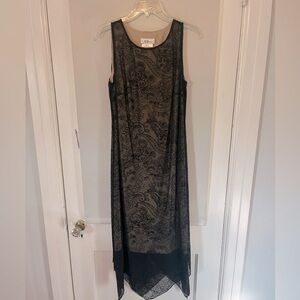 Vintage-y 90’s dress, nude with sheer black overlay & some sparkle